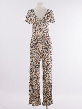 H&M Cream Floral Short Sleeve Jumpsuit Size XS